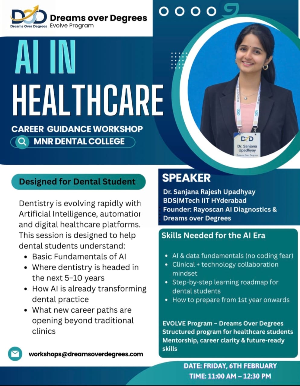 AI in Healthcare workshop banner at MNR Dental College
